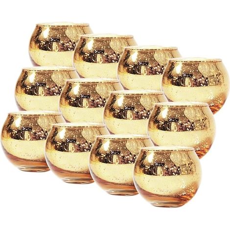 12 pezzi portacandele votivi rotondi dorati, portacandele a sfera in vetro dorato maculato, portacandele tealight per decorazioni per la casa, centrotavola, decorazioni per matrimoni e feste