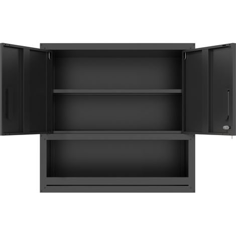 Armoire murale en métal avec porte verrouillable, étagère réglable et tiroir ouvert, 76x30x75 cm, pour garage et bureau (1/5)