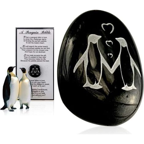 Pebble Décoration Penguin Noir S(4x3cm) - Galet Sculpté en Verre Noir pour Décorer Domicile ou Bureau, cadeau Romantique Symbolique d'Amour Éternel (1/5)