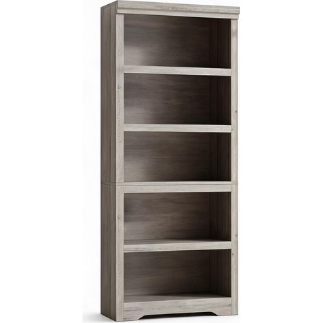 Bibliothèque Style Ferme 5 Niveaux 175cm Gris Carlo Étages Réglables W600 (1/5)