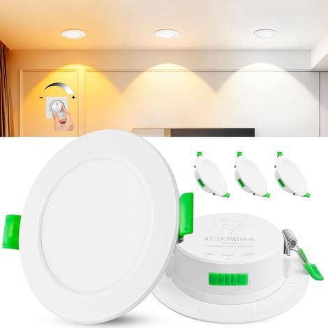 Set of 3 Recessed LED Spotlights, Dimmable, IP44, 6W 600LM, Three Color Temperatures, Bathroom (1/5)