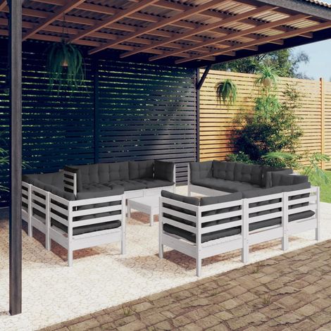 Salon de jardin 13 pcs Ensemble Table et Chaise de Jardin - avec coussins anthracite Bois de pin BV843559 - BonneVie (1/5)