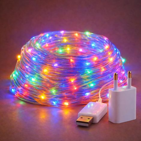 Guirlande lumineuse LED d'extérieur avec USB, 15 m de long, double lumière RVB : lumières changeantes de couleur, étanche IP65, idéale pour les terrasses et les jardins. LM2968. (1/5)