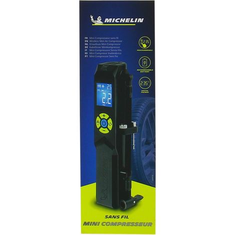 Michelin – Mini compresseur sans fil 2500mAh – Autonomie 30min – Pression jusqu'à 10 Bar – Débit 8L/min – Rechargeable USB