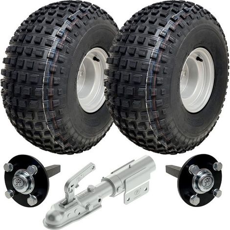 Kit de remolque de ATV Parnells con ruedas + buje - Kit + pivote de enganche, 310kg, neumáticos son 22x11.00-8 4ply P323 Wanda Bosselé neumáticos