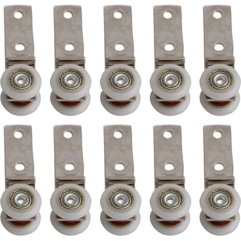 Gomito per tubo metallico da 6,5 x 1,9 cm con cuscinetto e puleggia, dotato di due ruote in plastica, per porte scorrevoli, finestre e armadi. (1/4)