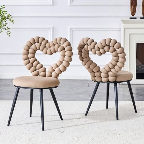 Lot de 2 chaises salle à manger velours camel, dos triangulaire, pieds métal noir (1/5)