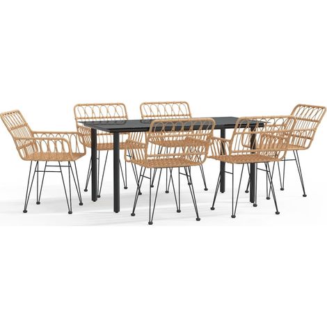 Maison Exclusive - 7-tlg. Garten-Essgruppe Poly Rattan