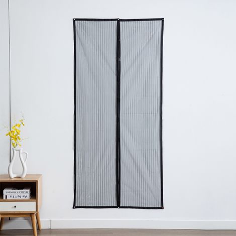 Moustiquaire de porte 35,4 x 82,7 pouces, rideau en maille avec ruban adhésif et punaises, empêchant les moustiques, insectes et mouches, pour chambre, patio ou balcon (noir) (1/4)
