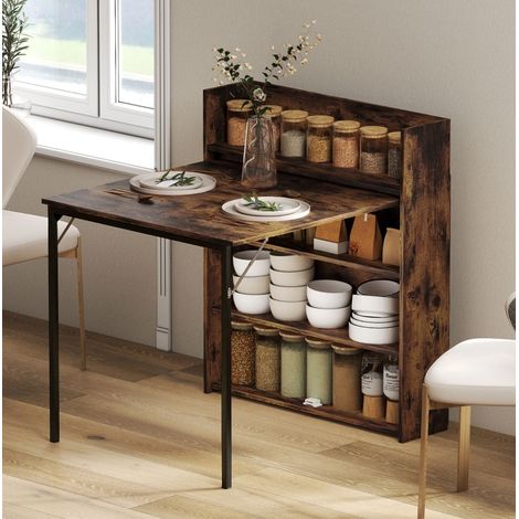 Tavolo da pranzo 80/20/93 cm in marrone rustico, pieghevole con ripiani e stile industriale (1/5)
