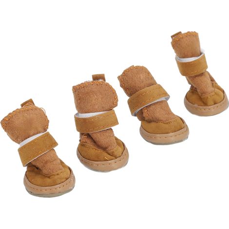 Lot de 4 bottes pour animaux de compagnie, chaudes, douces, antidérapantes, légères et ajustables, pour chats et chiens (Chihuahua, Bichon, Schnauzer), couleur kaki, taille 2. (1/5)