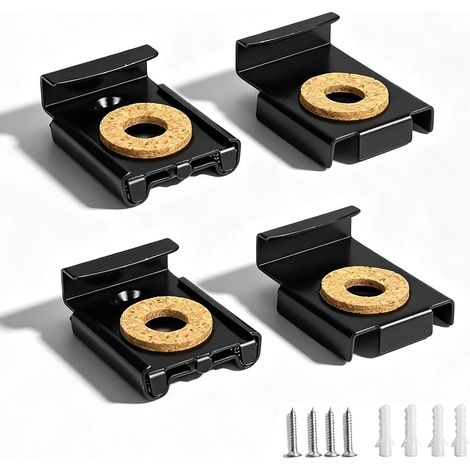 Lot de 4 Supports de Miroir Noirs pour Poteaux Réglables en Hauteur avec Chevilles Lourdes et Vis - pour Miroir de Salle de Bain et de Chambre (1/5)