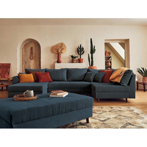 Rune – wohnlandschaft rechts – 7-sitzer – mit hocker – aus cord - nachtblau