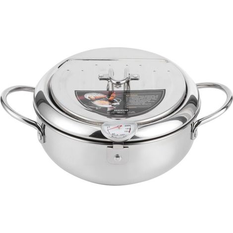 UlisemFriteuse Tempura,Mini Friteuse Japonaise Tempura en acier inoxydable japonais,avec Thermomètre Couvercle, domestique Tempura compatible avec la cuisinière à gaz,la cuisinière à induction(24 cm) (1/4)