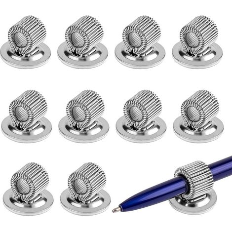 10 Pièces Clips Porte-Crayon Magnétique Porte-Stylo en Acier au Manganèse, Organisateur de Crayon Stylo Auto-Adhésif pour Réfrigérateur et Tableau d'Effacement (1/5)