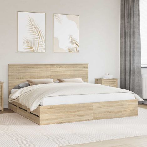 vidaXL Estructura de cama Roble Sonoma 200 x 200 cm Madera Ingenieril (1/5)