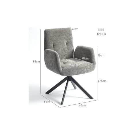 Fauteuil pivotant 60x61x88 cm en tissu polyester gris foncé, moderne pour salon, FloraGrace (1/5)