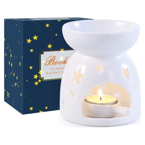 ZOLGINAH Bruleur Bougie en Céramique avec Coffret Cadeau, Brûleur Tartelette, Motif étoiles, Aromathérapie, Brûleur Huile Essentielle avec Porte-Bougie, pour Décoration Maison, Méditation, Idée Cadeau (1/5)