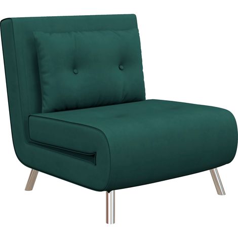 Fauteuil convertible relax 3-en-1 avec fonction lit, revêtement velours vert foncé, 77 x 88 x 83 cm (1/5)
