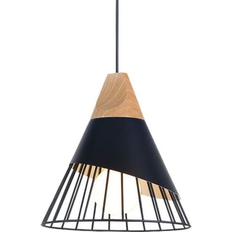 Suspension Plafonnier Métal E27 - Lampe Suspendue Industrielle Vintage Noir pour Salon Cuisine Bureau