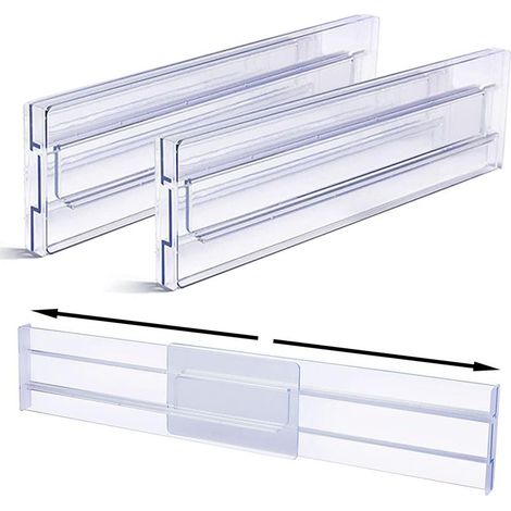 Lot de 2 Organiseurs de Tiroir - Séparateur de Tiroir Ajustable (Largeur 27-52 cm/Hauteur 8 cm), en Plastique Transparent pour Sous-vêtements, Chaussettes, Cosmétiques et Accessoires Bébé (1/4)