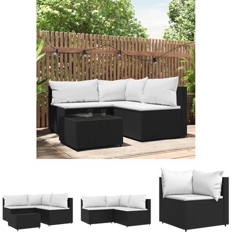 Poly Rattan - vidaXL 4-tlg. Garten-Lounge-Set mit Kissen Schwarz Poly Rattan - Gartenlounge (1/5)
