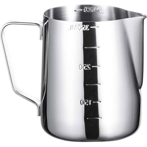 Pichet À Lait - Acier Inoxydable 350 ml - Bec Verseur Pointu - Graduations Intérieures - Stylo Latte Art Inclus (1/5)
