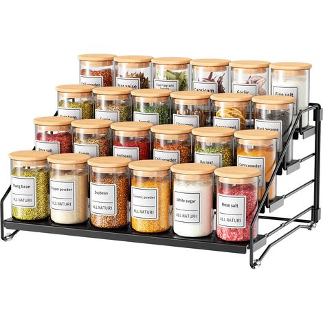 Spice Rack, Black Kitchen Storage Shelf, Kitchen Spice Storage for Countertop, Cupboard Organizer, Dismantle Metal Spice Rack, Width 34 cm (1/5)
