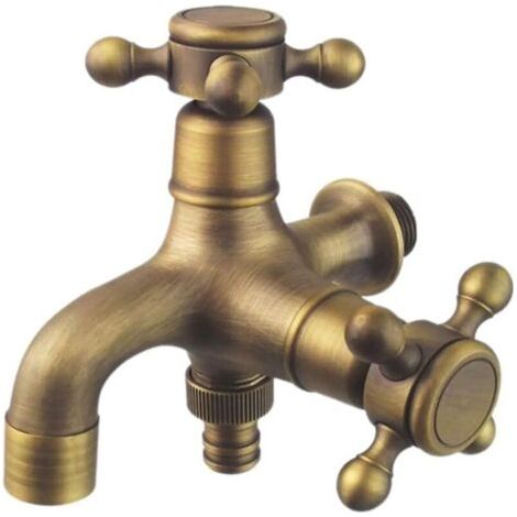 Linghhang – Robinet de jardin vintage en laiton 1/2' – Double drainage – Bec interchangeable – Pour machines à laver et évier en cuivre