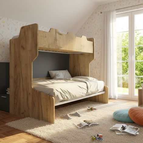 Letto a castello salvaspazio con scala contenitore - 1 Piazza e mezza + singolo - Quercia e basalto
