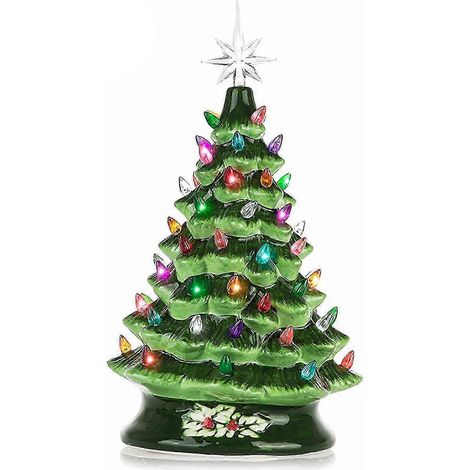 Sapin de Noël en céramique, décoration LED, décoration de Noël de bureau en céramique - Multicolore (1/5)