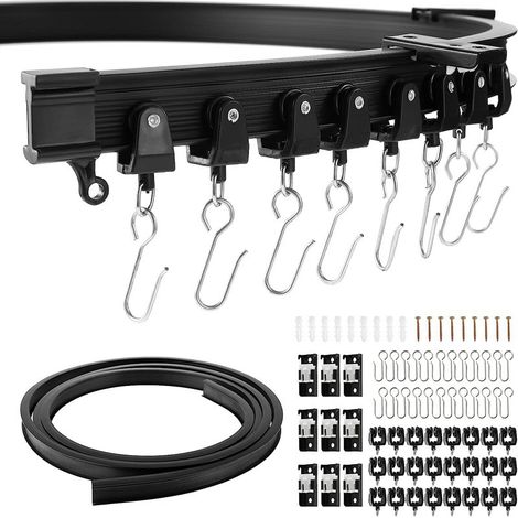 Ensemble de crochets pour rail incurvé noir de 3 mètres, rideaux en forme de U et de L, rail flexible, épais, rail de guidage silencieux pour fenêtre. (1/5)