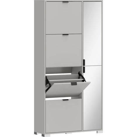 Scarpiera con Specchio 82x30x168 cm 4 Cassetti Ribalta e Armadietto 2 Ante in MDF Grigio (1/5)