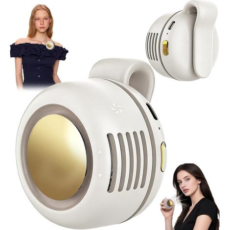 Mini ventilateur à clip portable silencieux, ventilateur à pince mains libres sans pales, rotation 360°, 3 vitesses réglables, idéal pour extérieur, bureau et déplacements, blanc (1/5)