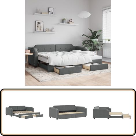 Lit de jour avec gigogne et tiroirs sans matelas 100x200 cm - Canapé Convertible - Lit Gigogne - Meuble Multifonctionnel - Lit D'appoint - Rangements Intégrés