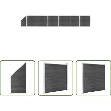 The Living Store Ensemble de panneau de clôture WPC 1138x(105-186) cm Noir - Clôture Jardin - Clôture Résidentielle - Clôture Composite - Clôture WPC - Barrière Jardin (1/5)