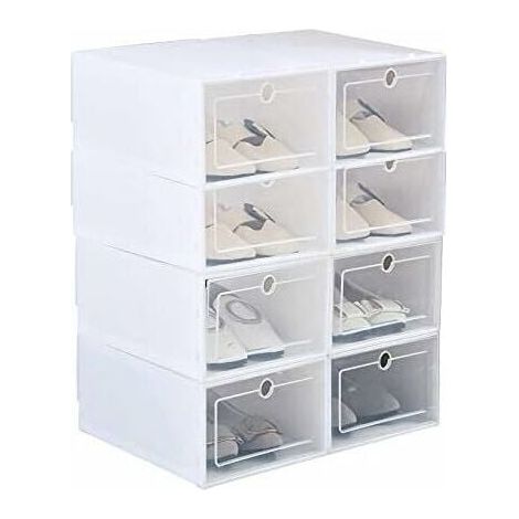 ZVD (BLANC) 8 Pièces Empilable Boîte à Chaussures, Femmes Hommes en Plastique Transparent Chaussures Boîte De Rangement Grande Taille avec Clair Porte (1/4)