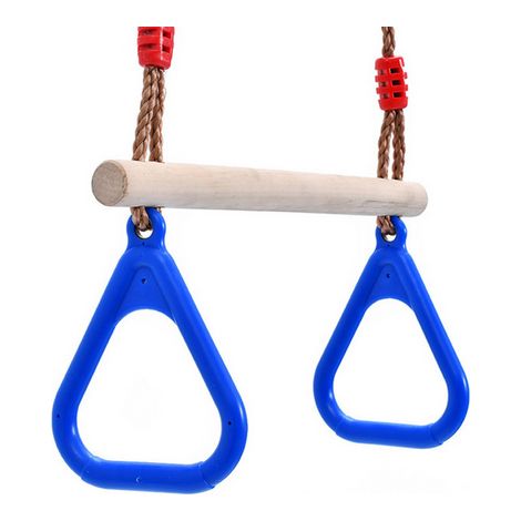 Trapèze Balançoire en Bois avec Anneau de Gymnastique pour Enfants Gymnastique Jeu de Glissière Intérieur Jardin Extérieur (Bleu, Longueur de la Corde 180cm Réglable) (1/2)