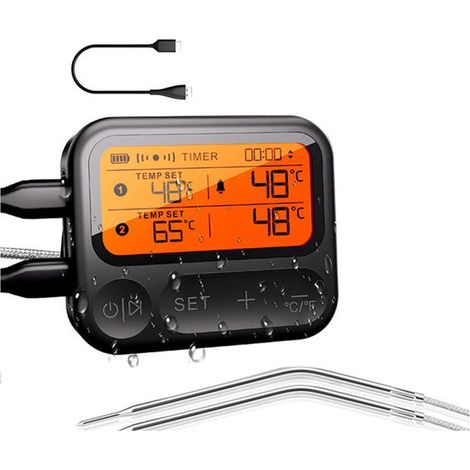 Stück. Farbe: siehe Foto. Material: ABS. Intelligentes Grillthermometer mit zwei Sonden, wasserdicht und mit hochauflösender Hintergrundbeleuchtung.