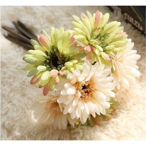 Fleur de Gerbera Artificielle Fleurs Marguerite Artificielles Mariée Demoiselle d'Honneur Tenant des 7 Tiges Marguerites (1/4)