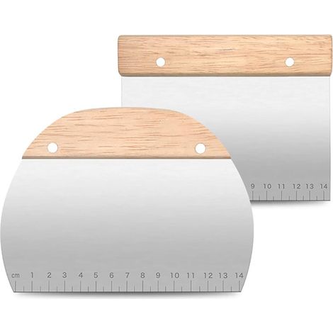 Grattoir à Pâtisserie Manche en Bois Avec Echelle de Mesure, 2 Pcs Grattoirs Semi-Circulaires et Rectangulaires, Coupe-Pâte pour Faire des Pizzas, Des Pâtisseries, Des Crêpes, Du Pain (1/5)