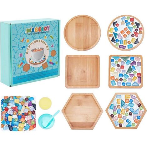 DIY Mosaik-Untersetzer Set für 3 Stück mit Bambus-Unterlagen (1/4)
