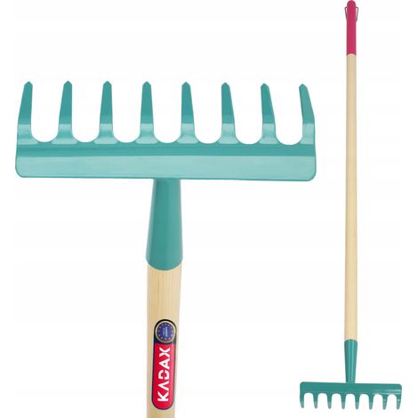 KADAX Rechen, Harke für Damen, flache Harke mit langem Stiel, 8 Zinken