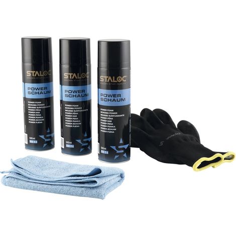 Staloc Powerschaum Set - Universal Schaumreiniger für hartnäckige Verschmutzungen, Allzweckreiniger Spray - 3x Reinigungsspray + 1x Mikrofasertuch (1/5)