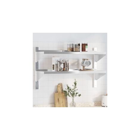 Étagère murale à 2 niveaux 100x30x60 argenté acier inoxydable (1/5)