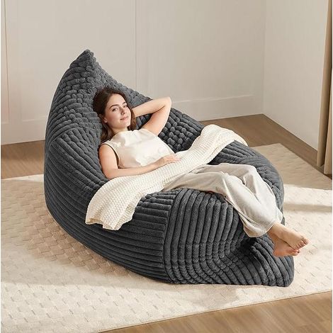 Fauteuil poire convertible 180x125 cm gris foncé – 3 positions en velours côtelé MEUBLIV