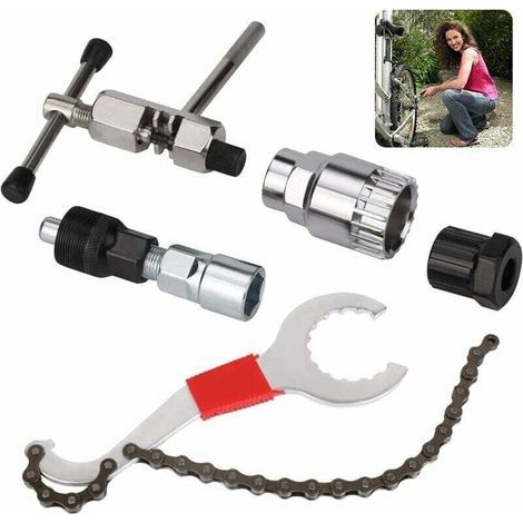 Outil de démontage de cassette de vélo, outil de réparation de vélo, outil de démontage de vélo, outil de réparation de vélo, extracteur de pédalier, ensemble fouet et extracteur de chaîne (1/4)