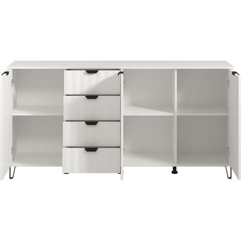 Credenza Paglieta, Madia 3 Ripiani, 4 Cassetti, 3 Ante, 182.5x40x90.5h cm Bianco