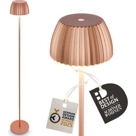 Riffle LED Lampadaire sans fil IP44 avec contrôle tactile, dimmable, fonction mémoire, lampadaire sur pied salon rechargeable, 19x124 cm, cuivre (1/5)