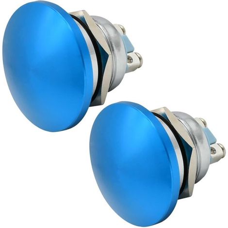 Bouton-poussoir champignon 22 mm étanche 1NO SPST Bouton-poussoir de démarrage instantané 7/8 po (environ 2,2 cm) Bornes à vis de montage 35 A 5 V 12 V 24 V 110 V 120 V 2 pièces (bleu, 22 mm (1/5)